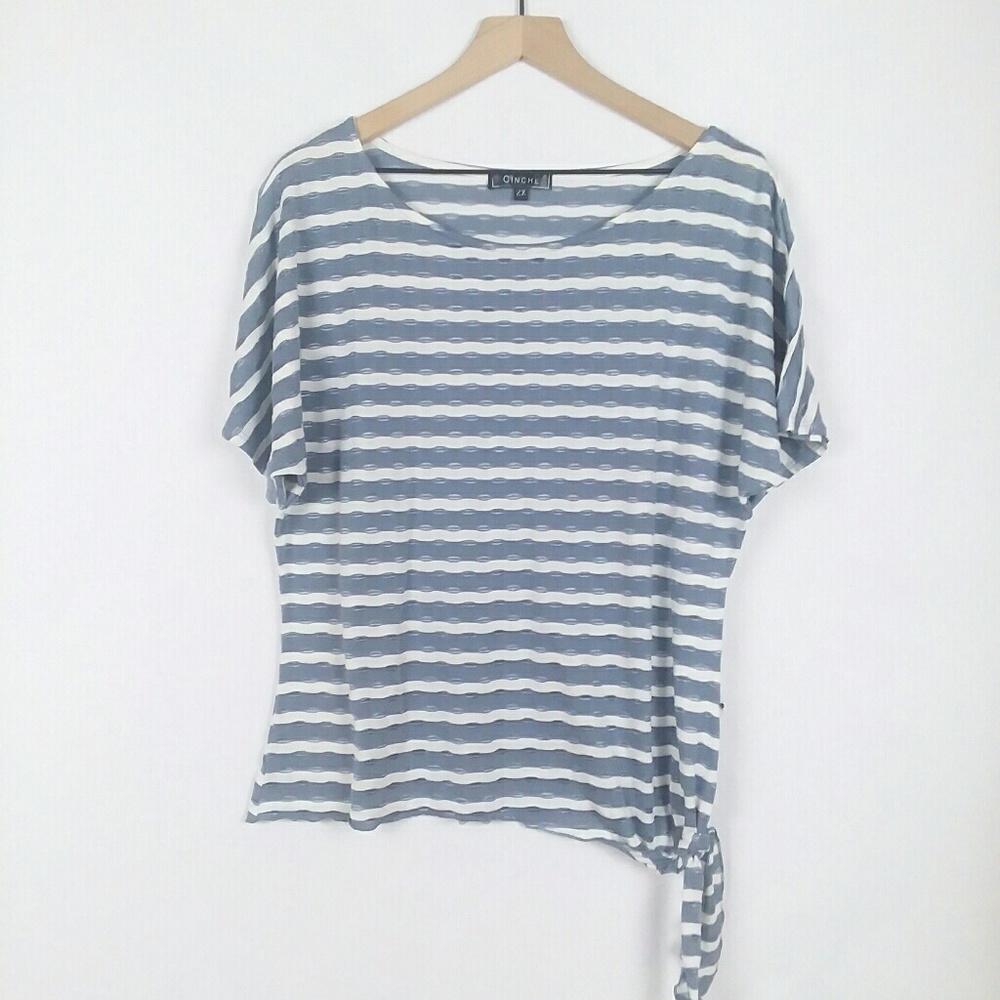 Cinche striped side tie dolman sleeve tee